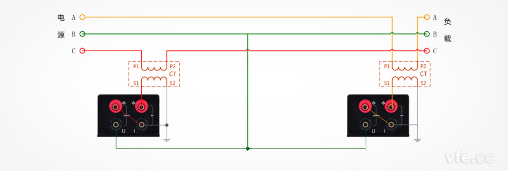 DP800數(shù)字功率計電壓直測、電流測互感器接線圖